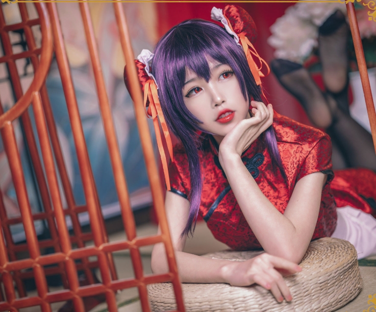 水淼aqua的霞之丘诗羽旗袍Cos：温柔与妩媚的完美交融插图3