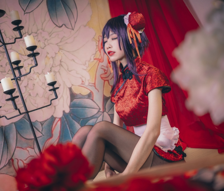 水淼aqua的霞之丘诗羽旗袍Cos：温柔与妩媚的完美交融插图4