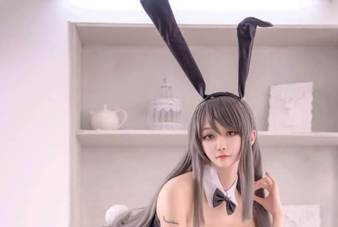沧霁桔梗《麻衣学姐兔女郎》：黑白棚拍里的经典角色还原插图