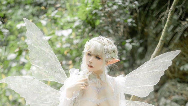 无颜小天使wy《林中精灵》：森林光影里的纯白精灵写真插图